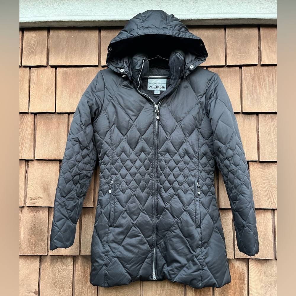 Eddie‎ Bauer Jacket Womens S Black Down Puffer Coat Detachable Hood Zip Up Parka